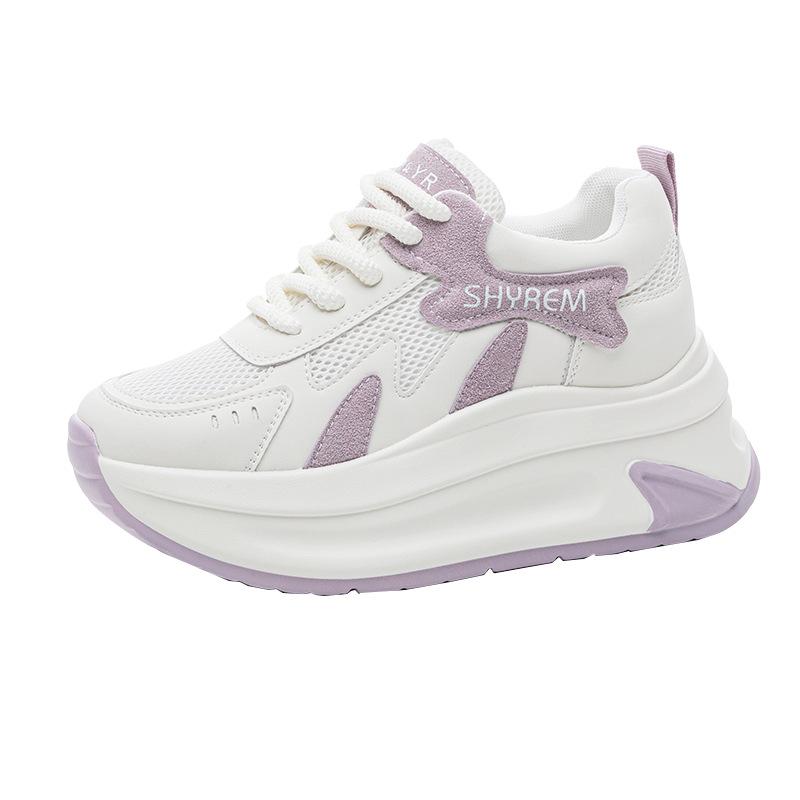 Breathable thick-soled white shoes, new 2025 popular high-value and versatile summer mesh heightening sports and leisure board shoes