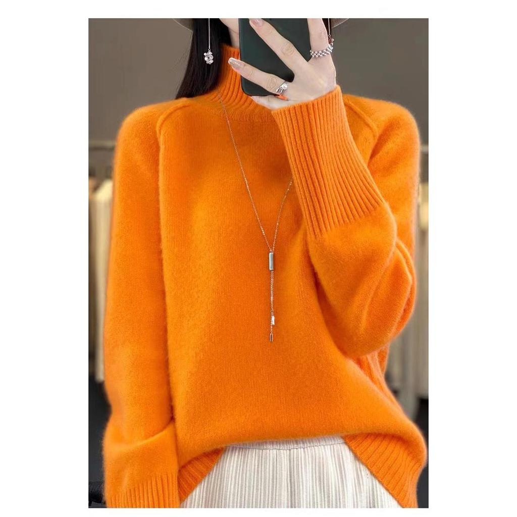 Necked Cashmere Sweater Women Autumn Winter Slit Lazy Sweater Soft