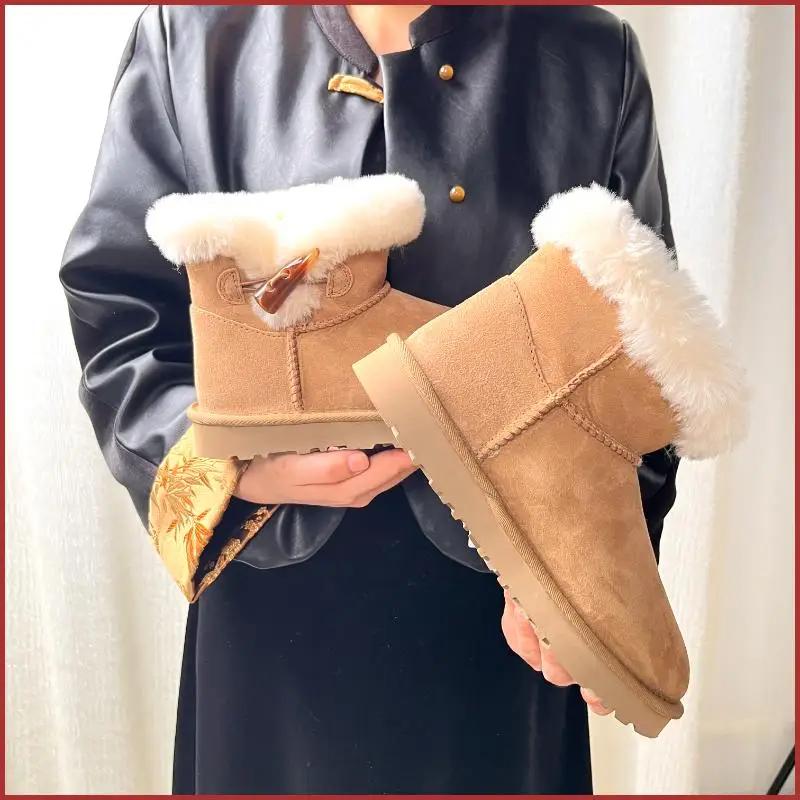 

Модные новые модные шерстяные теплые женские зимние сапоги модные зимние толстые плюшевые ботильоны женские сапоги на толстой подошве 37