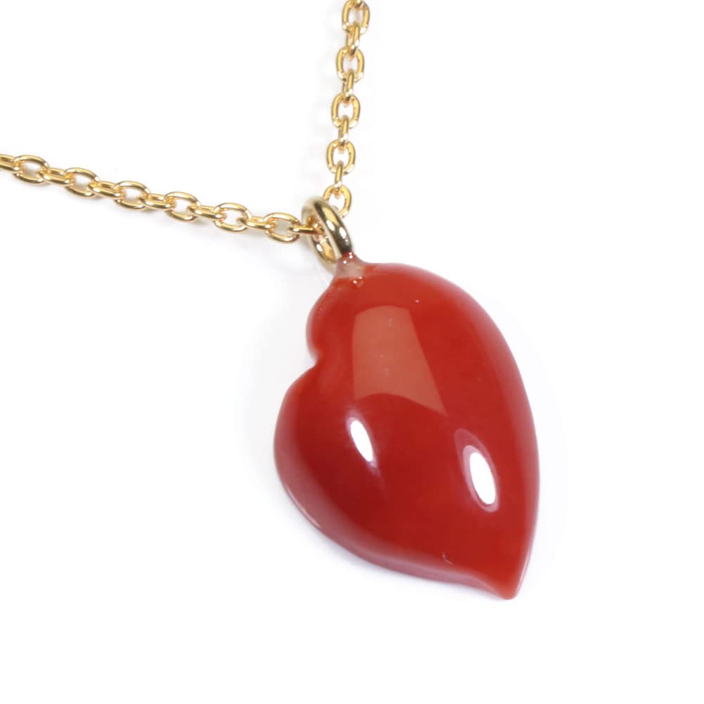 

Blood red coral heart necklace pendant single gold filled undyed червоний
