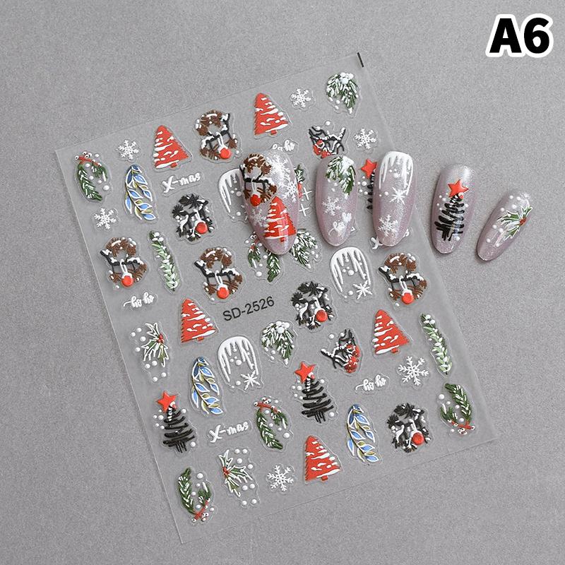 5D Embossed Christmas Nail Stickers Christmas Tree, Snowflakes, Elk, Snowman Nail Decal Autumn Winter Nail Supplies Decoration