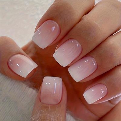 24pcs Elegant Pink Ombre Press-On Nails Set Short Square Glossy Finish Perfect for Fashionable Nail Art Manicure Decor