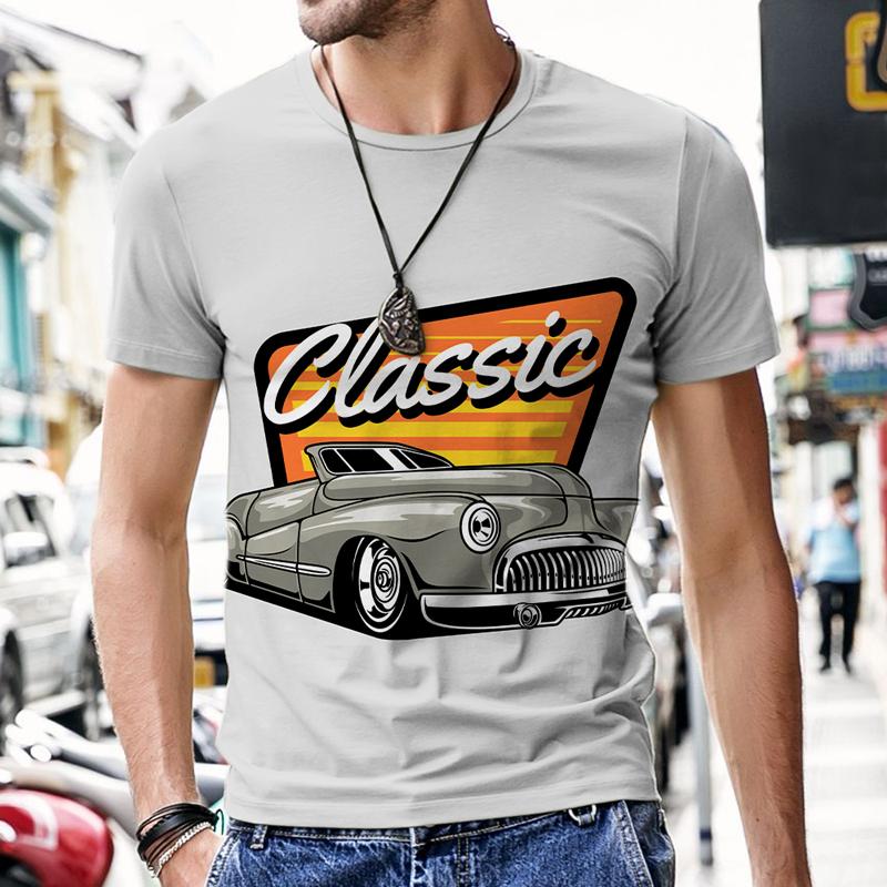 Oufi T Shirt for Men Men's T-shirts Vintage Car Design Hip-hop Tops Tracksuit 3D Printed Short Sleeve Luxury 2022 New Beach Tees