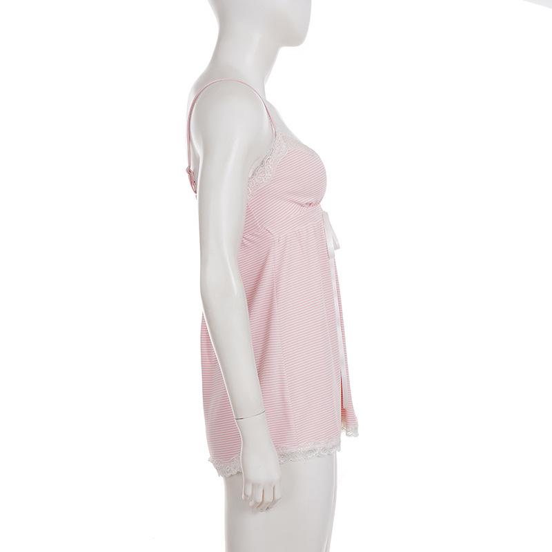 Spicy Summer Striped Lace Bow Tie Camisole: Slim-Fit European American Style