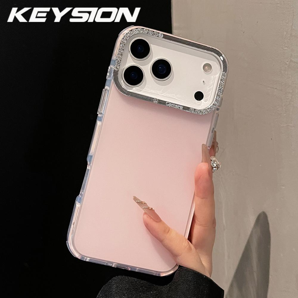 KEYSION Luxury Jewelled Transparent Matte Phone Case for iPhone 16 17 Pro Max 17 Air 16 Plus TPU+PC Shockproof Armor Back Cover