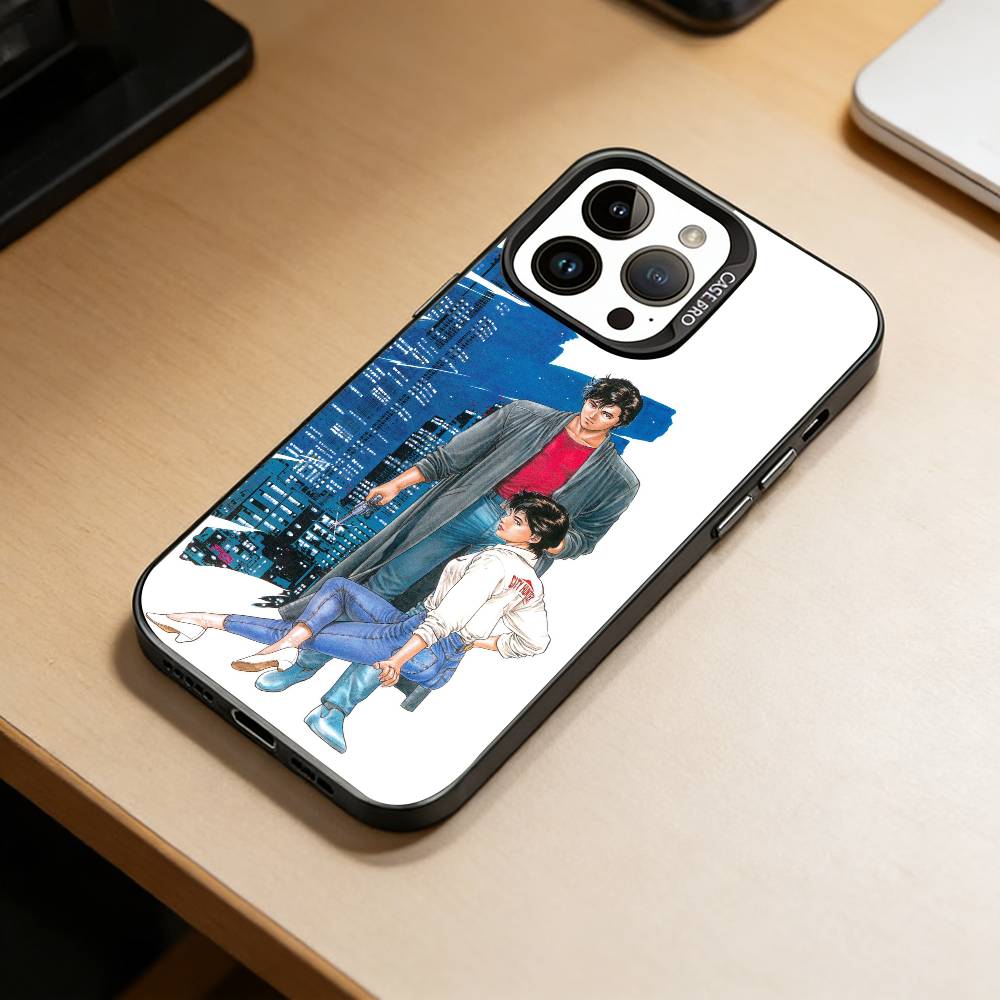 Retro C-City Hunter Comic  Phone Case For iPhone 17,16,15,14,13,12,11 Plus,Pro Max,XS,Colored Silver Plated Inside Cover