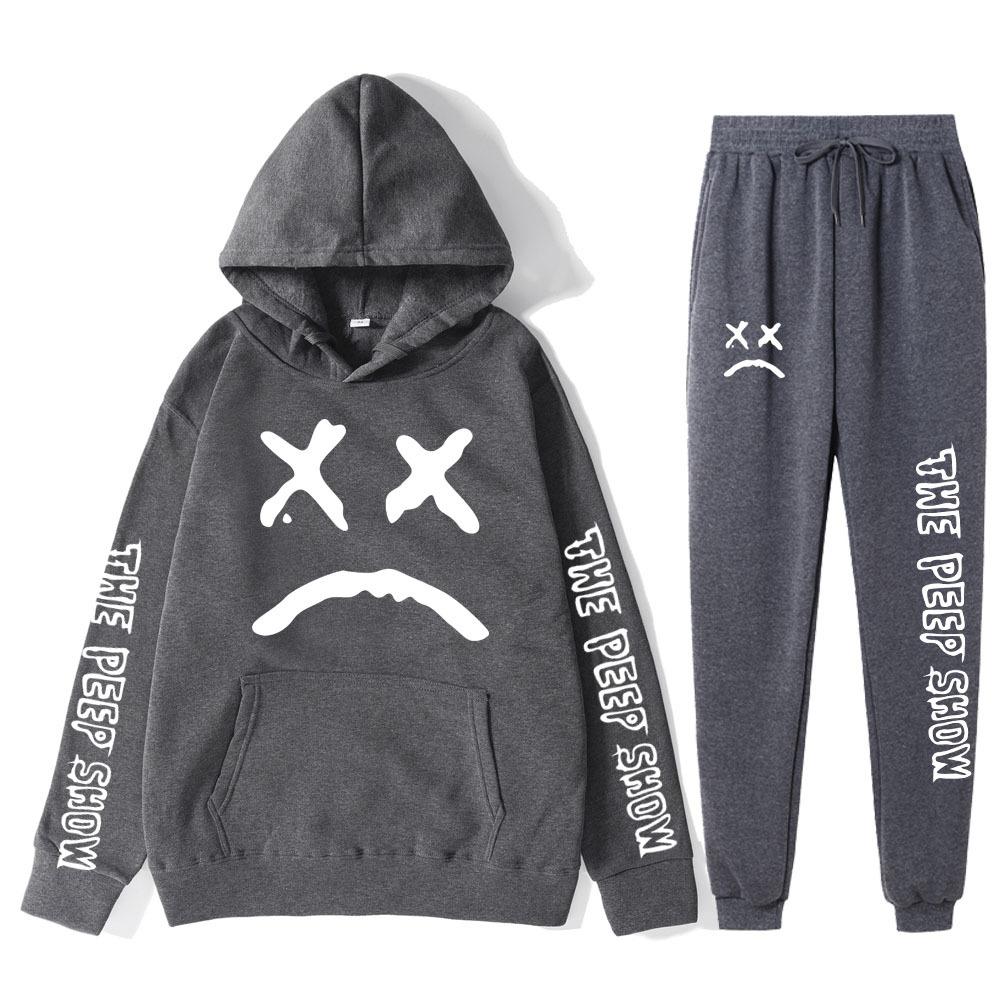 

Autumn Winter Lil Peep The Peep Show Graphic Printed Hoodies Sweatpants Set Fashionable Casual Warm Sports Long Sleeved Pants Men s Sport Wear XL