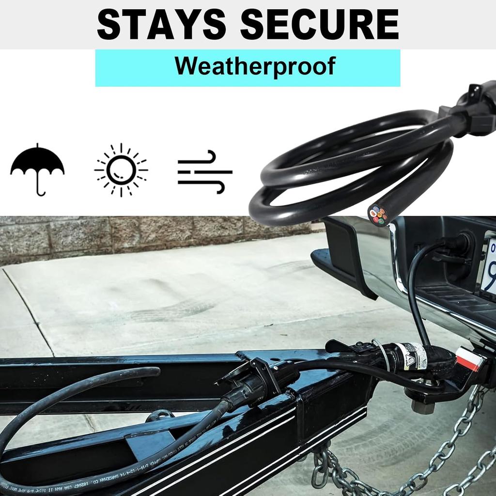 7 Way Trailer Cord,4FT Heavy Duty 7 Way Trailer Plug Inline Cord Wire Harness Cable Double Prongs Connector 7 pin Trailer Wiring Harness 4 Feet for