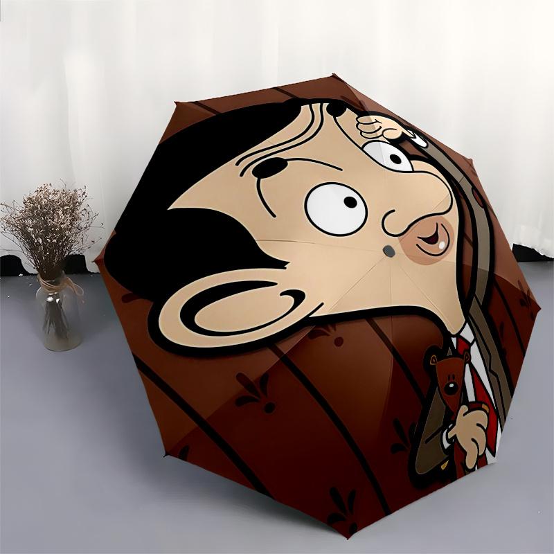 Ombrello da Viaggio a Tema Mr. Bean - 8 Stecche, Apertura e Chiusura Automatica, Design Pieghevole Portatile, Ombrello Compatto ed Elegante Adatto per Esterni