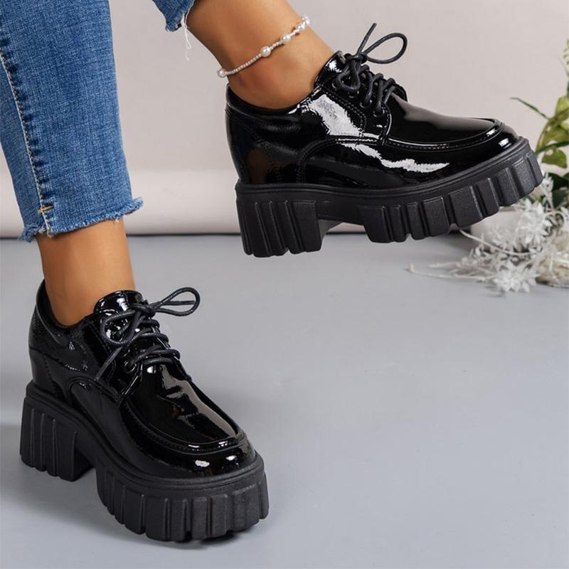 Fashion Concise Chunk Heel Loafers Shoes Women Spring Autumn Black Pu Leather Loafers Shoes Woman Non Slip Wear Resistant Shoes Female