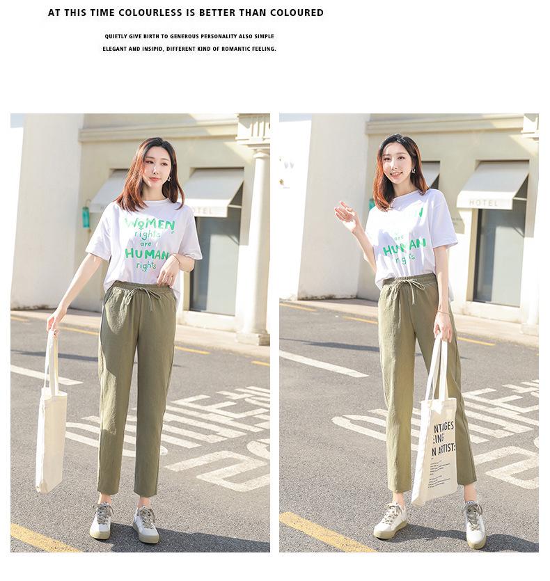 Damen Baumwollleinen Haremshose - Frühling/Herbst, Casual, Leicht, Petite, Gekürzt, Sieben/Achtel-Länge.