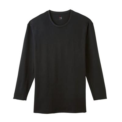 Gunze YV0708 Roupa Interior YG Algodão Manga Curta Gola Redonda Tamanho L Camiseta Masculina, Série 100%, Duplo Calor, Decote 3/4, Preto, (NOVO)