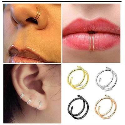 Tek Delik İçin Çift Halkalı Burun Halkası Paslanmaz Çelik, Sıkı Spiral Burun Halkası 20G 8/10mm İnce Burun Halkaları Piercing Takı