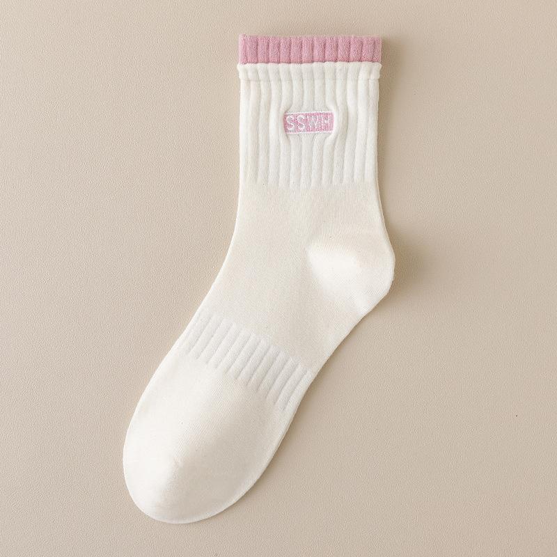 White Socks for Women, Spring and Autumn Mid-calf Socks, Cotton Socks, Odor-proof and Breathable, Summer Thin Sports Socks, Boneless Socks, Long Calf
