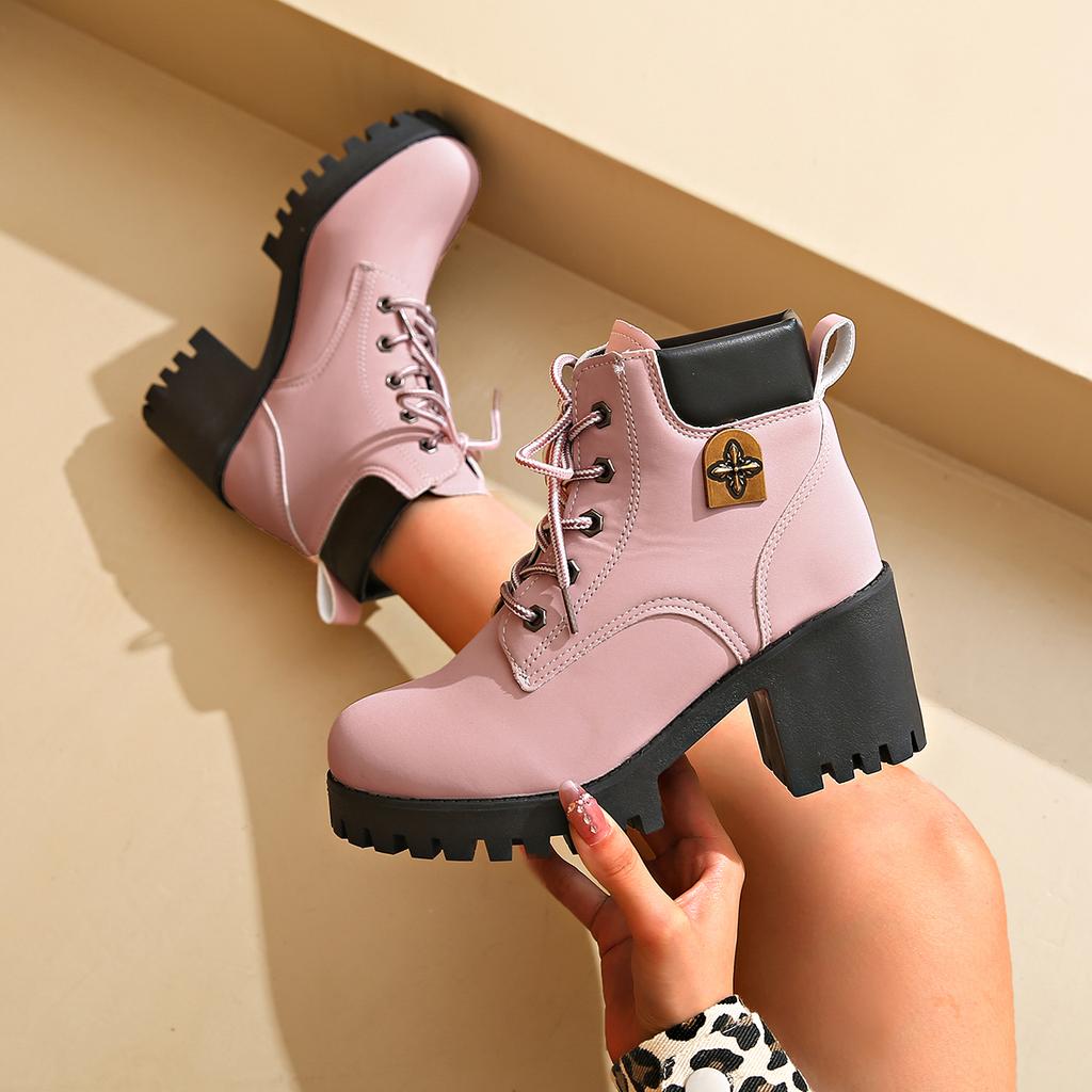 Fashion 2025 New Winter Women Heels Boots High Quality Lace-up Fashion Designer Shoes Casual Comfortable Heels Ankle Boots for Women