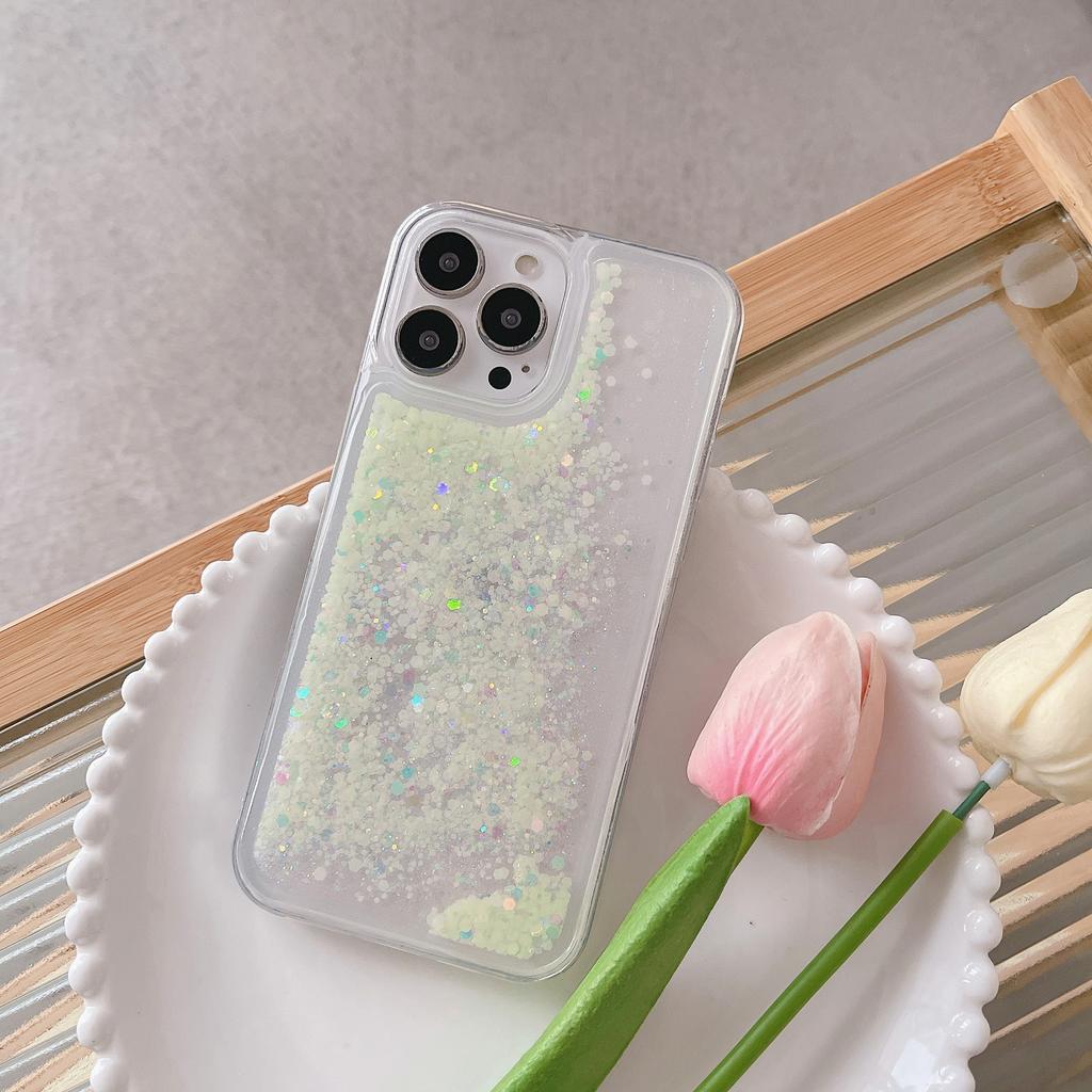 Compatible with iPhone 14 Case, 13 Pro Glitter Glow Luminee Quicksand Shockproof Protective Case 14 Plus