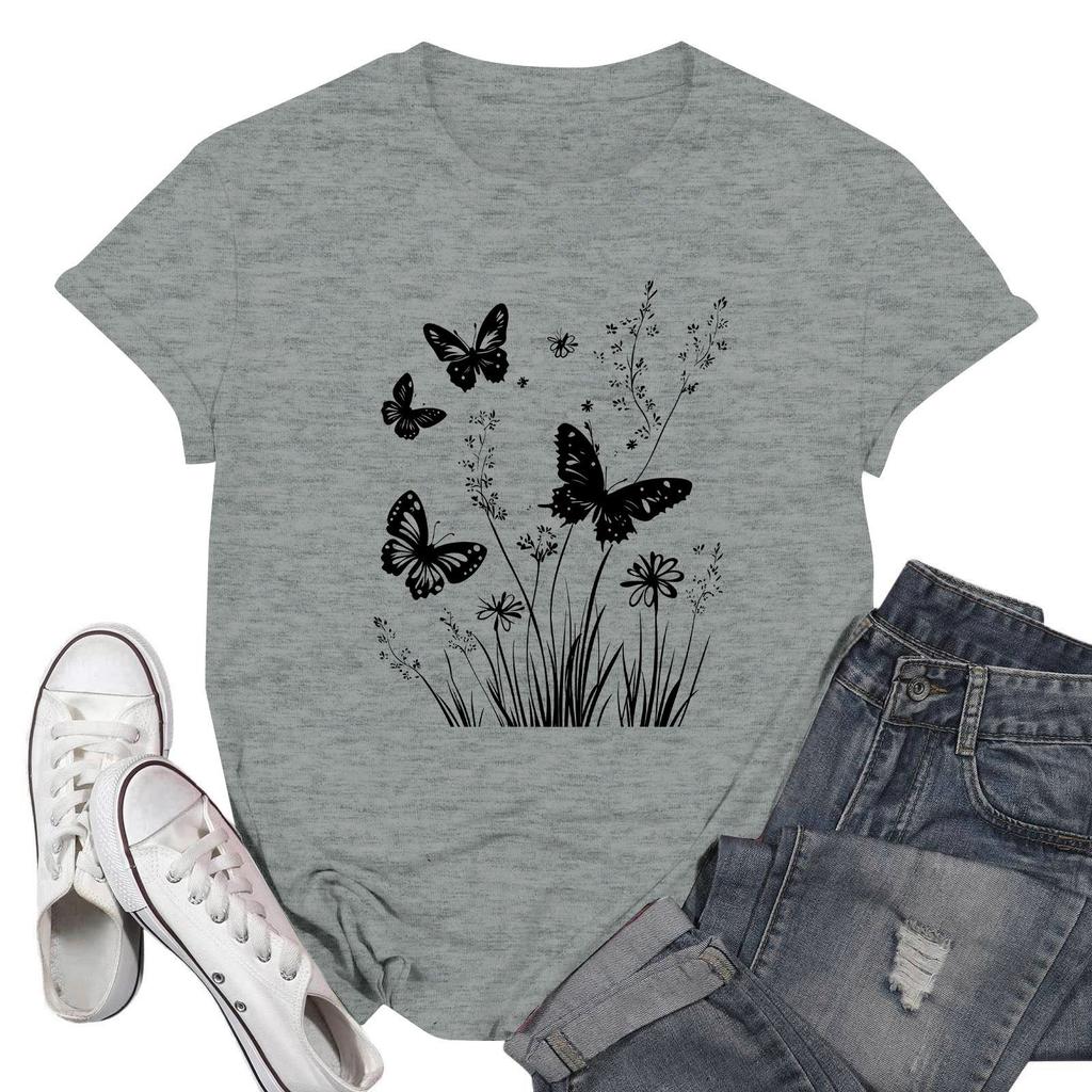 Women's Fashion Casual Printed Short Sleeve Round Neck Pullover Tops