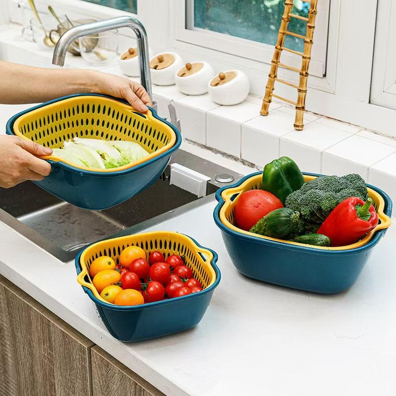 6-Piece Set of Multifunctional Double-Layer Kitchen Drain Baskets, Household Plastic Storage Baskets