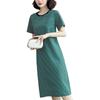 Women Casual Striped Middle Dress Short Sleeve Loose Round Neck Summer Lightweight Comfortable Office Beach Party Dress