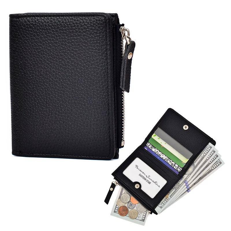 Dámská mini peněženka s RFID blokováním, dvojitá, se zipovou kapsou na mince, okénkem na ID, 5 přihrádkami na karty, malá, kompaktní