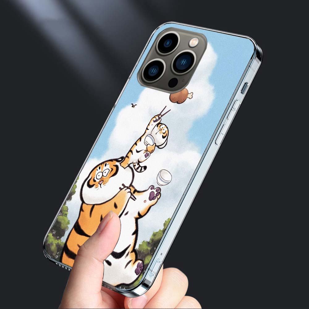 Cartoon Fat Tiger Phone Case For Iphone 16E 15 Pro 14 Plus 17E 16 17 Pro Max Air 11 12 13 Mini Shockproof Capa Cute Cover TPU