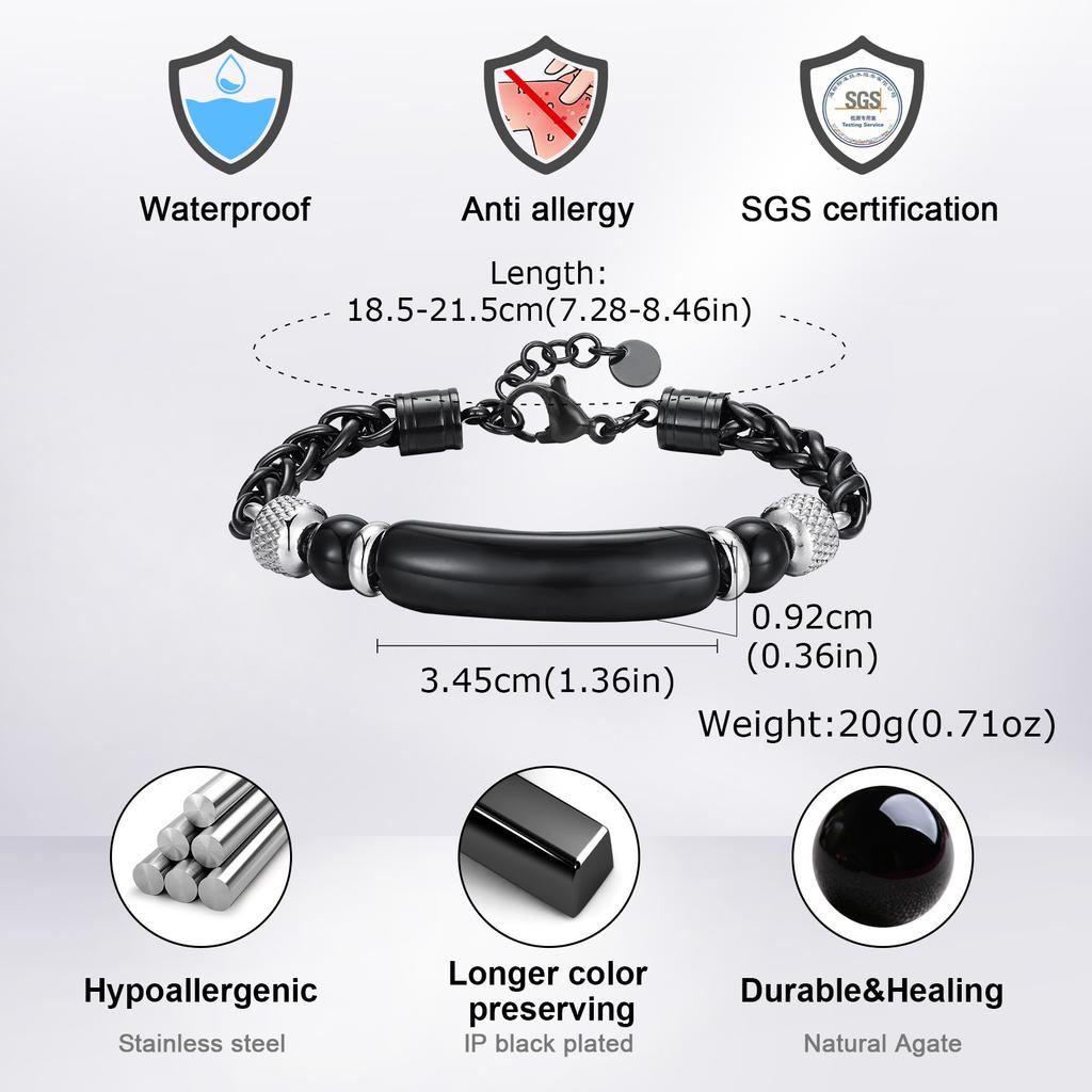 Vnox Natural Stone Tiger Eye Bar Beads Bracelets for Men, Adjustable Stainless Steel Wheat Chain Link Bracelet, Punk Jewelry