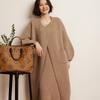 Versatile Cashmere Long Coat: Round Neck, Buttonless, Mid-Length, Stylish and Casual, Long-Sleeved Outerwear for Autumn/Winter.