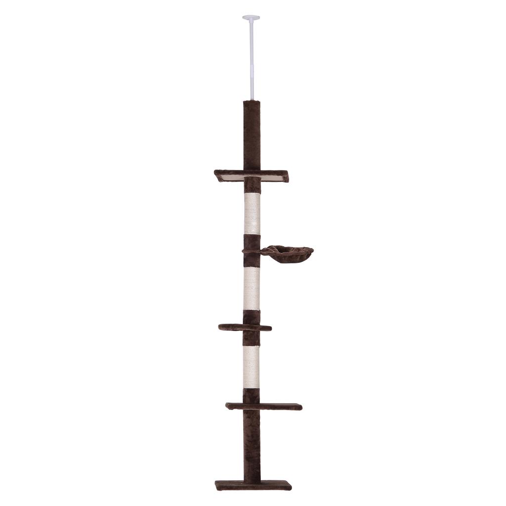 Floor To Ceiling Cat Tree 230-260cm Height Adjustable, 5-Tier Cat Tower with Scratching Posts, Hammock, Perches