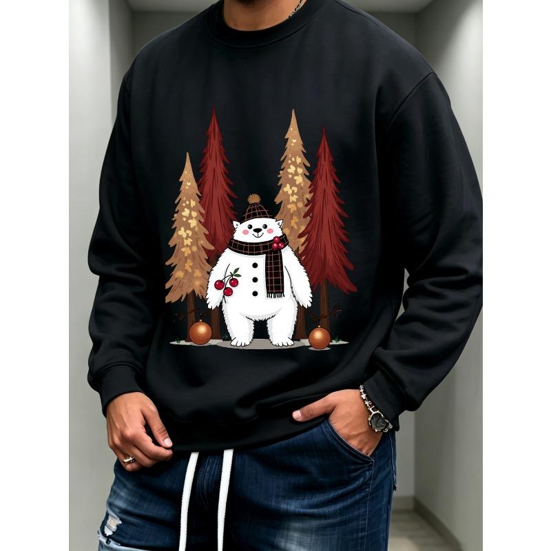 Men's Graphic Print Crew Neck Sweatshirt, Vintage Winter Aesthetic, Christmas Pattern, Loose Fit Cut, Comfortable Everyday Streetwear