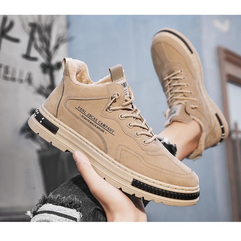 Men's Fleece Lined Work Safety Shoes, New Autumn Winter Warm Cotton Shoes, Wear-resistant Casual Work Skate Shoes