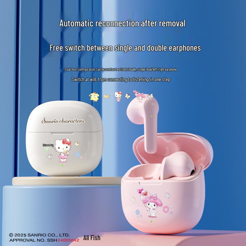 Hello Kitty Sanrio B03 Wireless Noise-Cancelling Earphones - Cute Cartoon Unisex Semi-In-Ear Bluetooth.