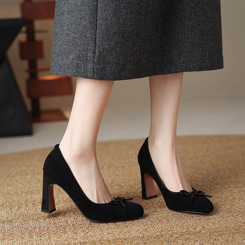 Krazing Pot Suede Microfiber Round Toe Size 41 Chunky High Heels Slip on Leopard Sexy Casual Autumn Pumps