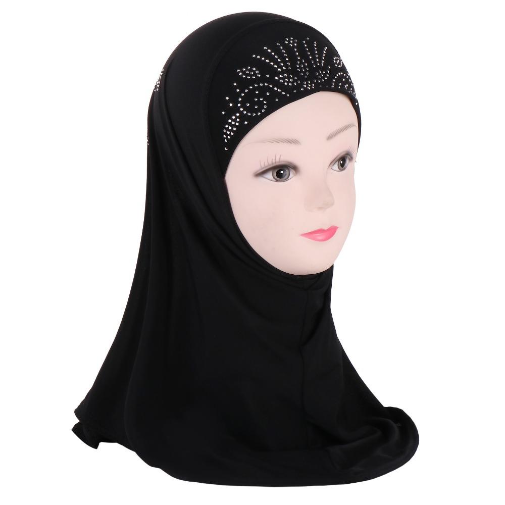 with Crystal Flower Pattern Muslim Headscarf Fit 2-6 Years Old Hat Scarves Islamic Scarf