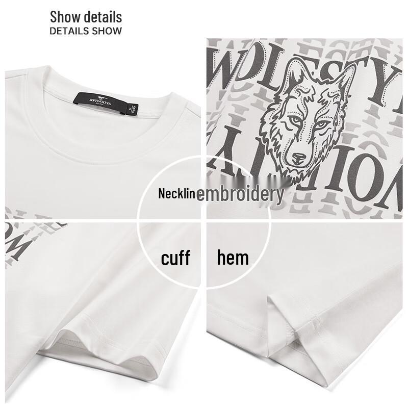 SEPTWOLVES Men's Casual Wolf Head Print Short Sleeve T-shirt