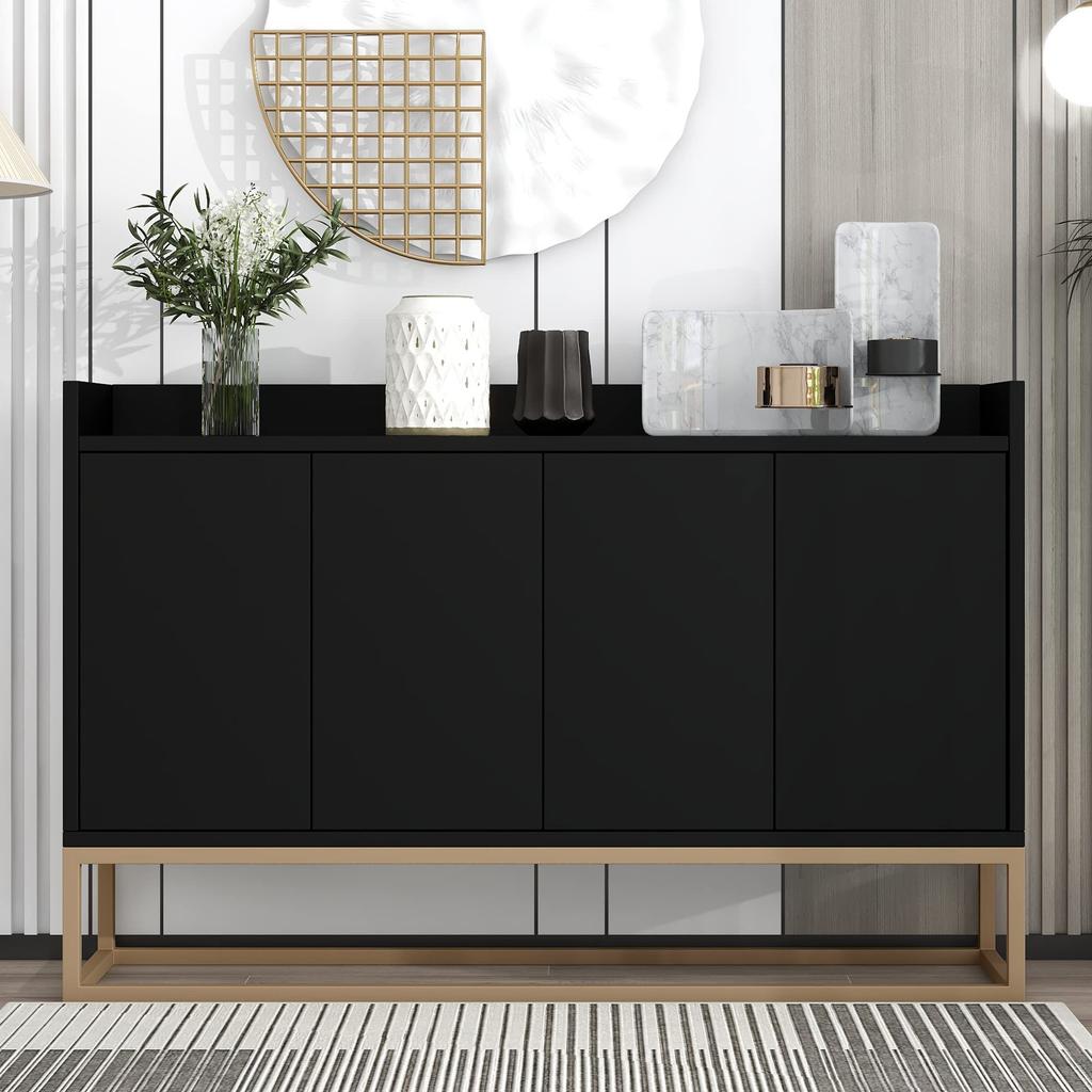 Sideboard Kommode im minimalistischen Stil, Modernes Buffetschrank mit 4 Türen, Metallbeinen, Schubladenkommode mit Verstellbares Regal