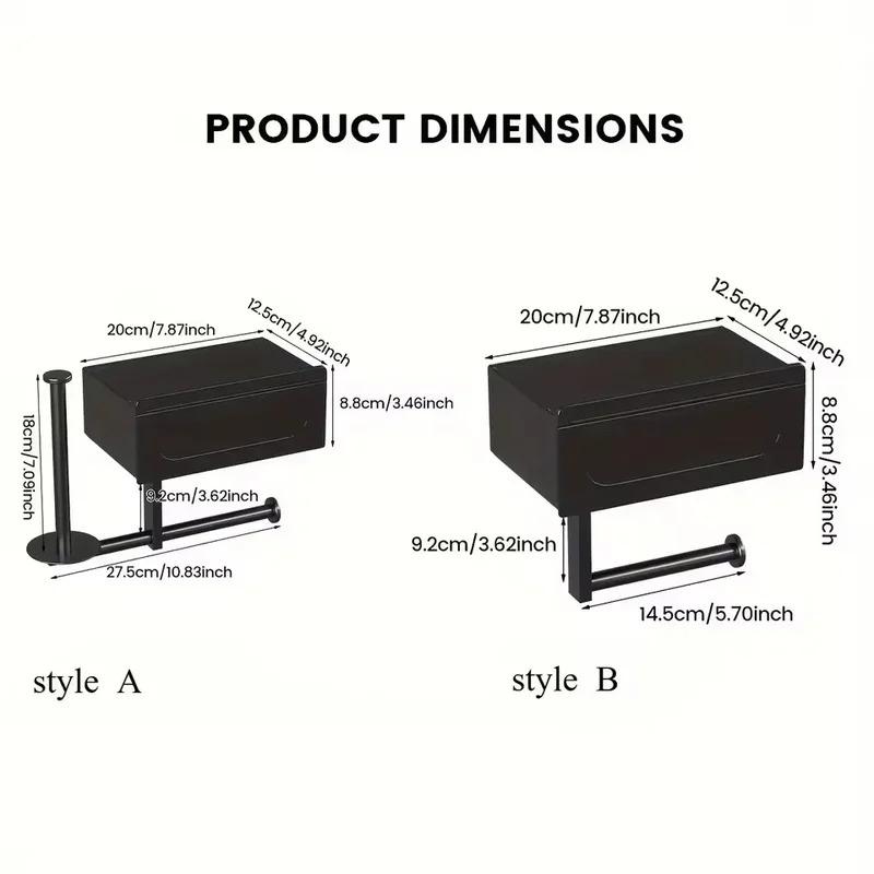 1pc Drill-Free Wall-Mounted Toilet Paper Holder – Sleek Black with Shelf, Durable Bathroom Organizer for Essentials