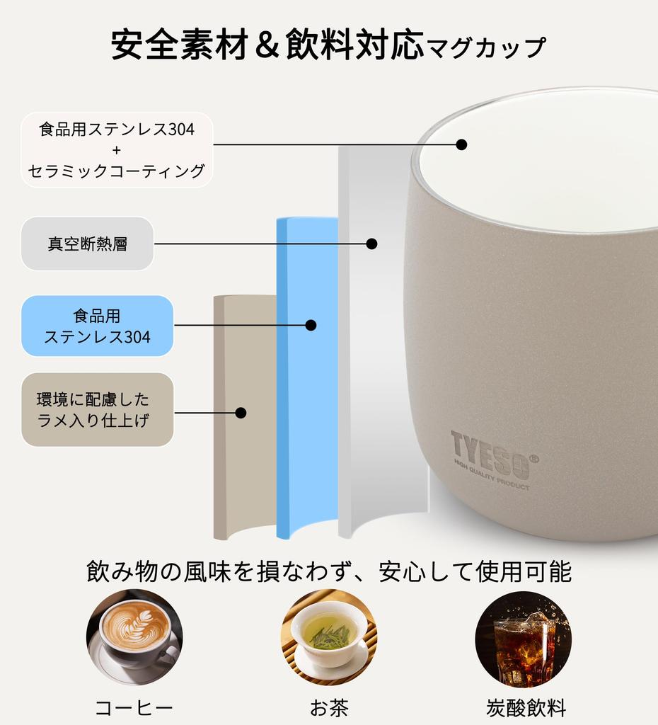 TYESO Mug with Ceramic Vacuum Stainless Keeps Hot or Perfect for Home or Office Gift Lid, 473ml, Coating, Insulated, Steel, Double-Walled Wall, Cold,