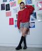 miette Mix Shaggy Volume Sleeve Knit RCXX0789 Free Size Red Women's