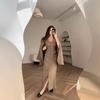 2025 European Beautiful Woman Amazon Button U-neck Vest Top Coat High Waist Hip A-shaped Skirt Temperament Suit