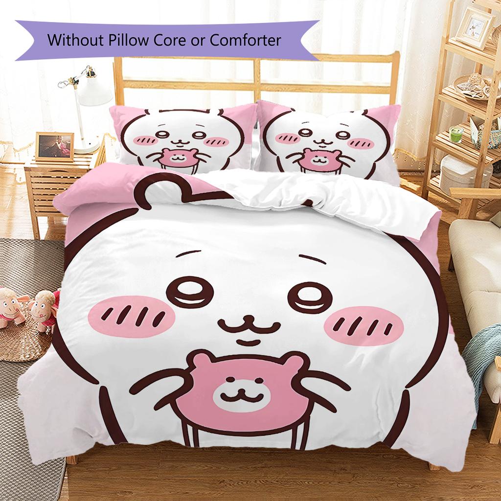 chiikawa Pattern Bedding,Quilt Set Quilt Cover Pillowcase Home Birthday Gift (1 * duvet cover + 2 * pillowcase, without core)
