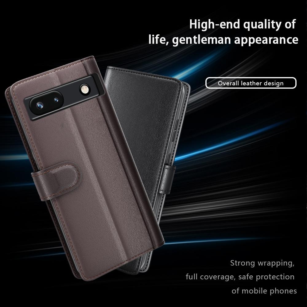 For Google Pixel 7a Genuine Cow Leather Shockproof Phone Case Folding Stand Wallet Protective Cover