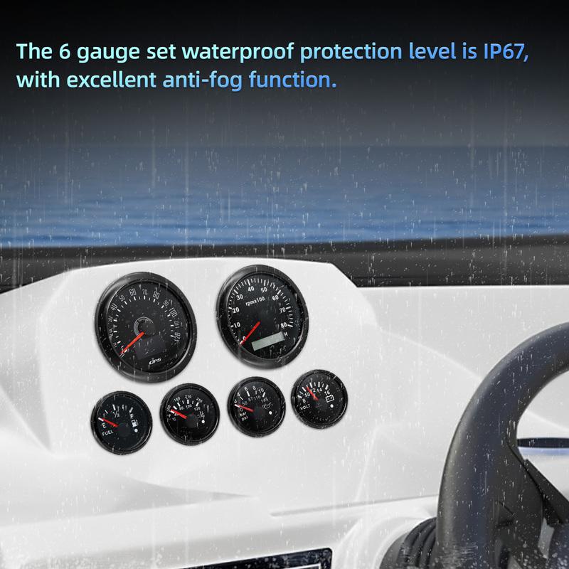 Black 85mm GPS Speedometer 80MPH Waterproof 6 Gauge Kit Fit Car Boat Marine Gasolines Vehicle Tachometer Water Temp Fuel Gauges