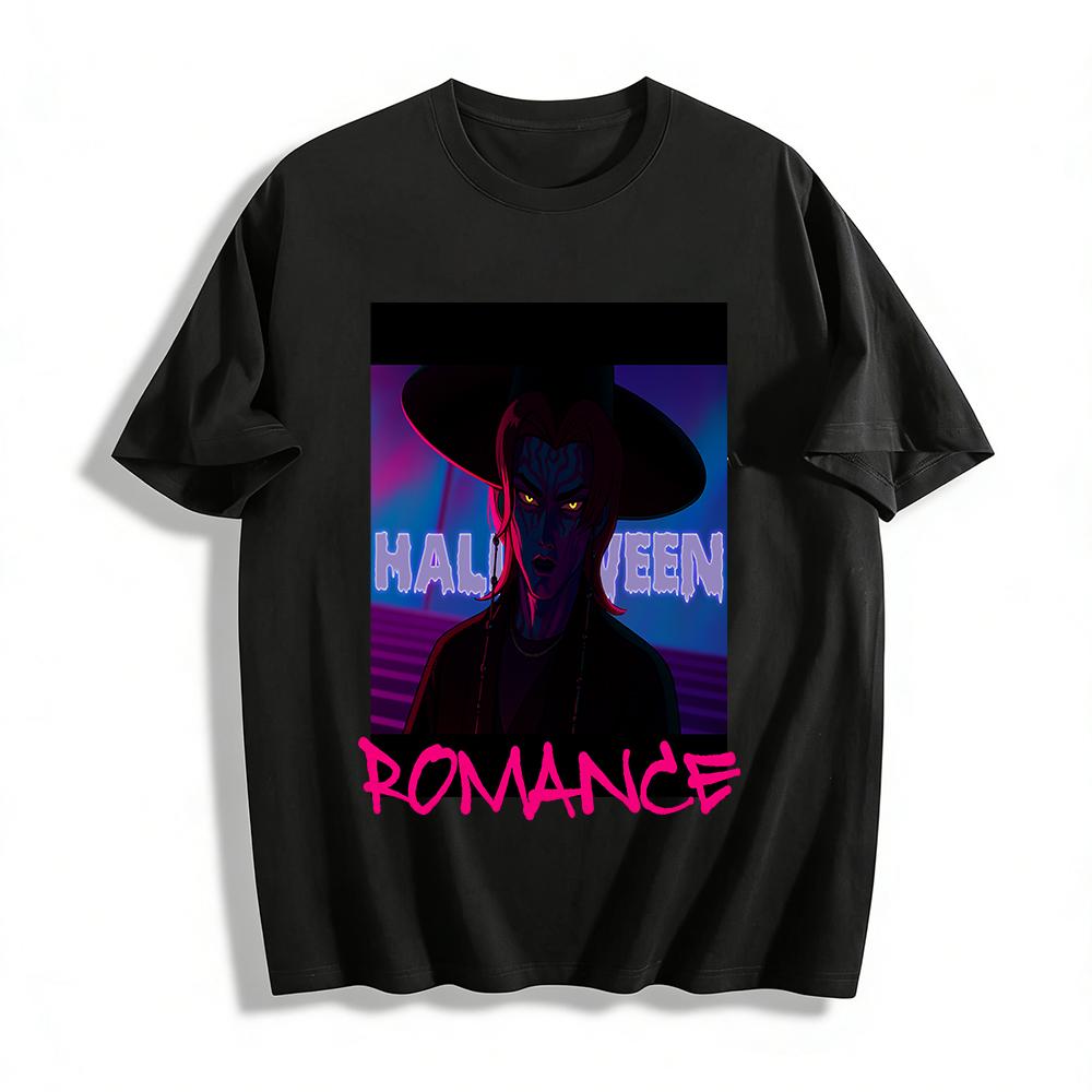 

Halloween Romance Dark Style Printed T-Shirt, Cool Mysterious Character Graphic Tees for Holiday Streetwear Pure cotton T-shirt 6XL