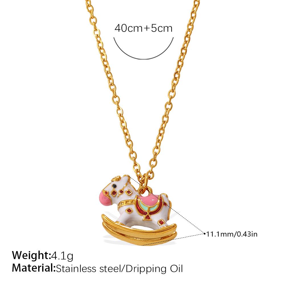 Charming & Colorful Rocking Horse Pendant Necklace with Exquisite Design for Women