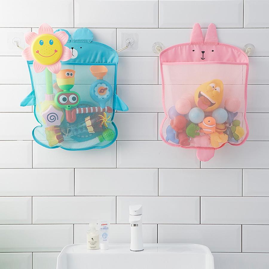 Baby Shower Toy Bathroom Mesh Bag Sucker Design For Bath Toys Kids Basket Cartoon Animal Shapes Cloth Sand Toys Storage Net Bag