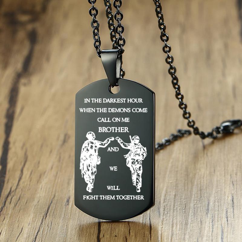 Xiaomi Vnox In the Darkest Hour When Demons Come Brothers Dog Tags for Men Stainless Steel Pendant BFF Necklaces Fraternal Gift