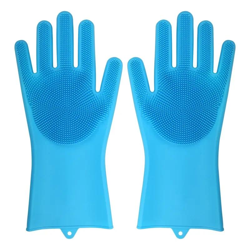 Dishwashing Cleaning Gloves Magic Silicone Rubber Dish Washing Gloves for Household Sponge Scrubber Kitchen Cleaning Tools