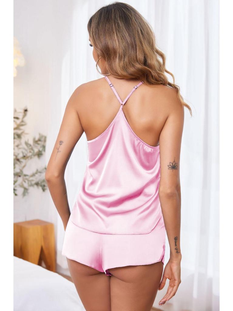 Women's Spaghetti Strap Satin Shorts Two-Piece Pajama Set