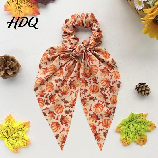 Thanksgiving Hair Accessories for Women Fall Pumpkin Maple Leaf Tie Women Bow Knot Ribbon Ponytail Skin Friendly Fabric Ties Holder Soft Elastic