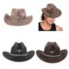 Fashion Suede Cowboy Hat for Women Men Unisex Wide Brim Hat with Metal Bull Head Breathable Sunproof Hat Travel Fedoras